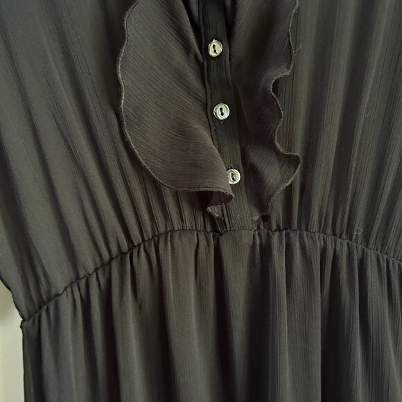 Zara | Chiffon Tiered, Ruffle collar V-neck Maxi Dress Black | SZ Small Women's - Picture 8 of 15